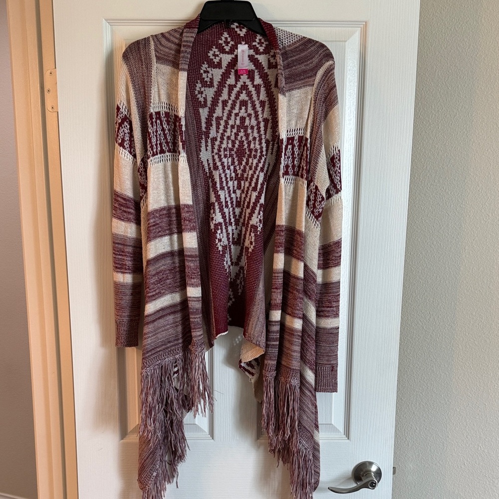 No Boundaries Cream and Mauve Patterned Knit Cardigan